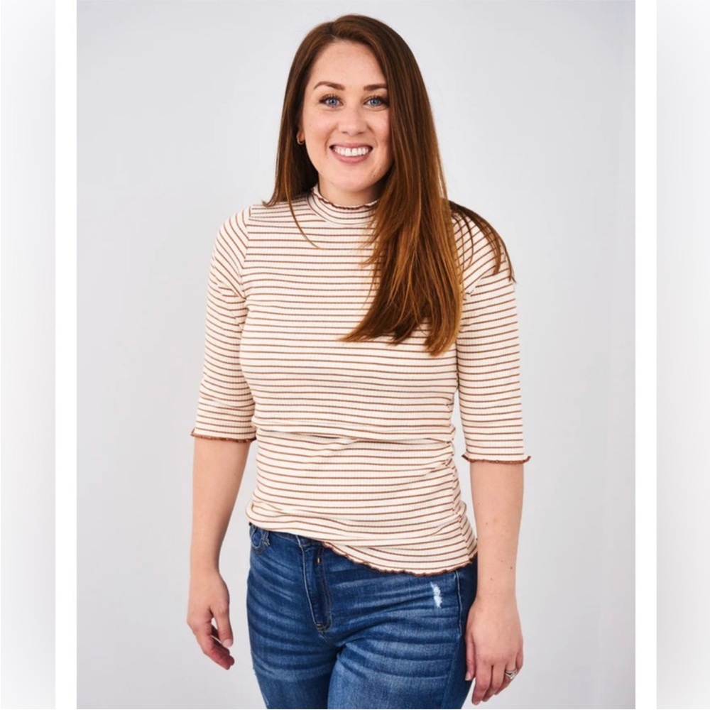 Latched Mama Nursing Orange And Cream Striped Top